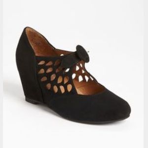 JEFFREY CAMBELL “TORCH” black suede wedge